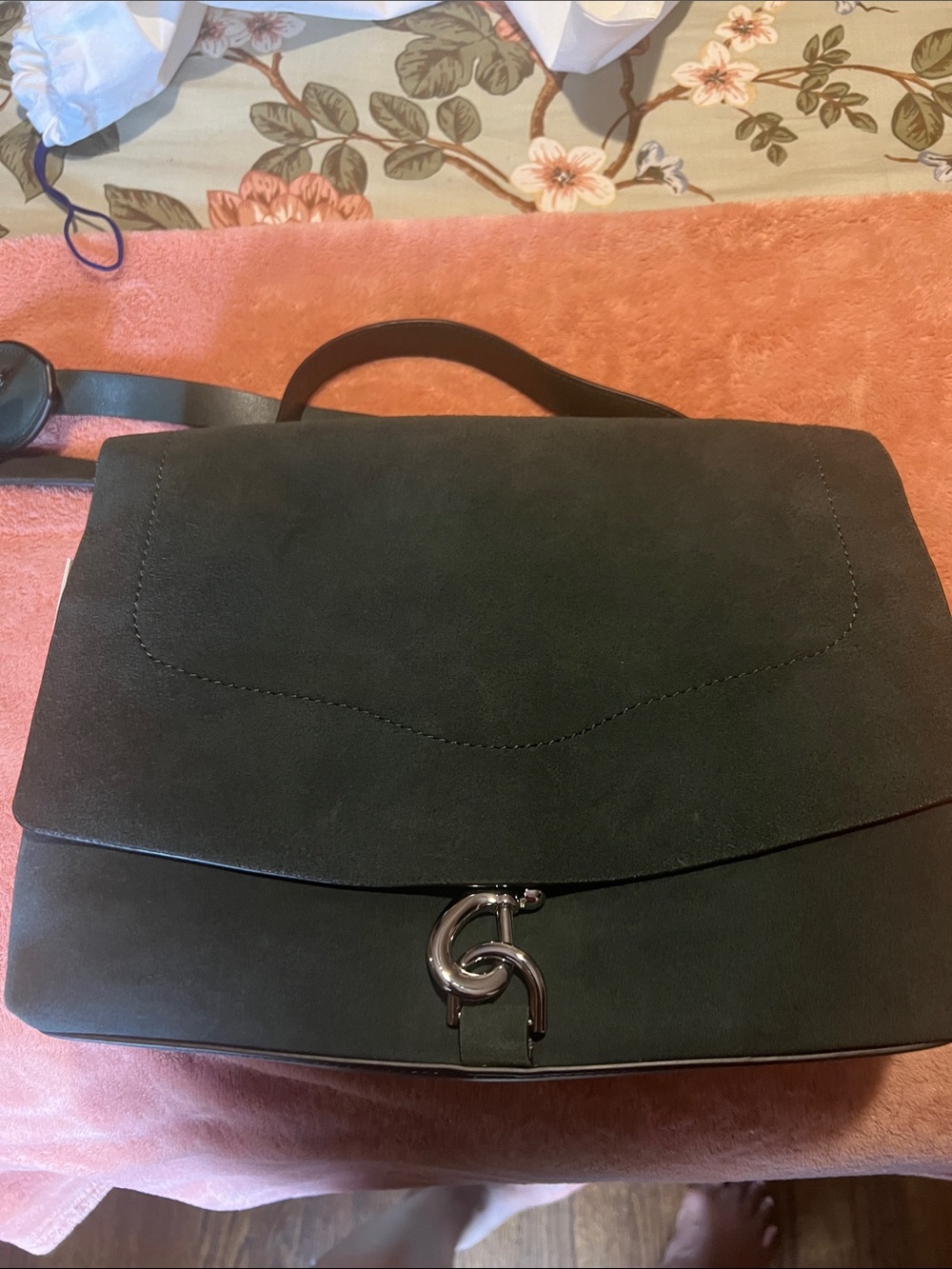 Green Crossbody Bag with Silver Hardware